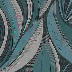 Galerie Wallcoverings Product Code HZ62064 - Horizon Wallpaper Collection - Blue Grey Metallic Colours - Flowing Leaf Design
