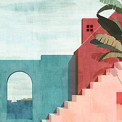 Galerie Wallcoverings Product Code WH45255M - Welcome Home Murals Wallpaper Collection - Blue, Green, Pink Colours - Sunset Coastal Steps Design