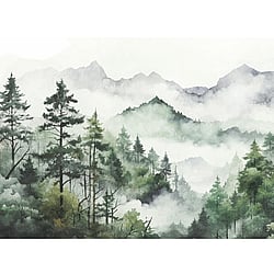Galerie Wallcoverings Product Code WH45264M - Welcome Home Murals Wallpaper Collection - Grey, Green, White Colours - Misty Mountain Pines Design